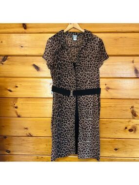 VTG BELIEVE 2 Piece Leopard Print Button Down Sheer Dress with Belt 16